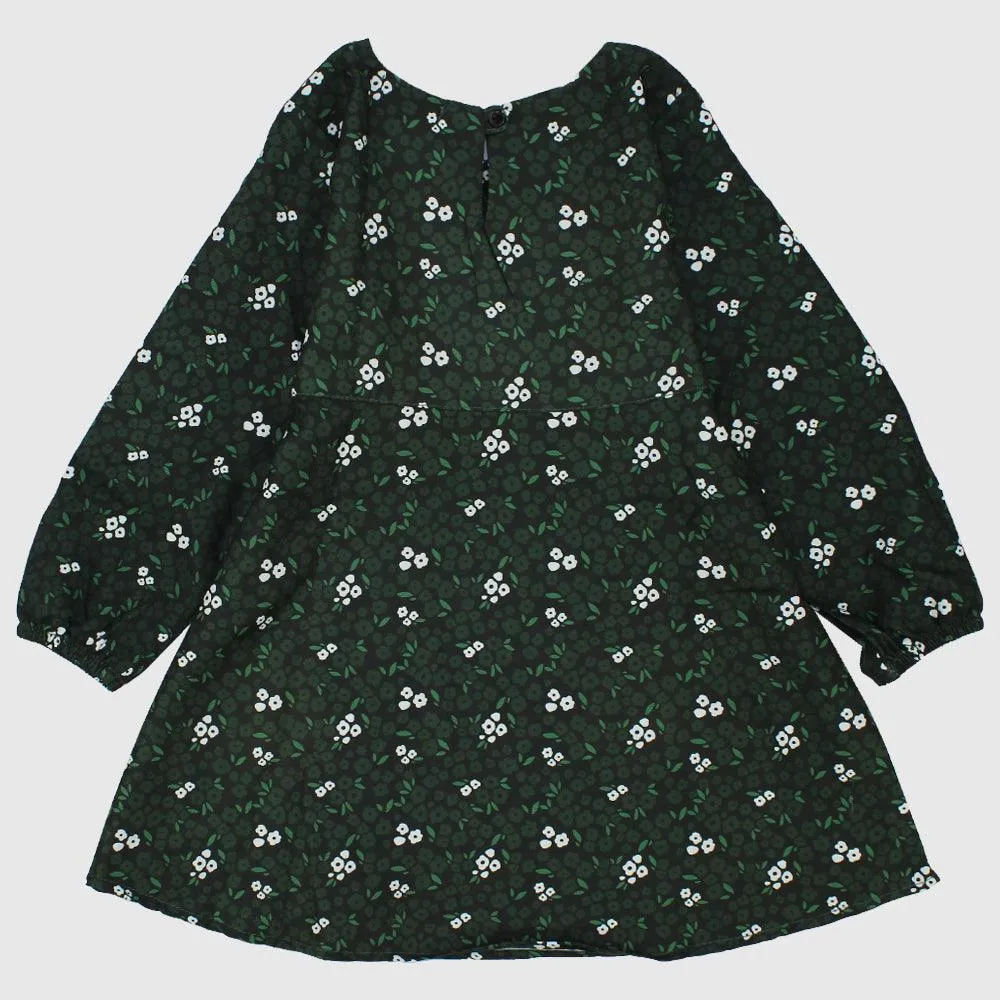 Long-Sleeved Green Flowers Dress