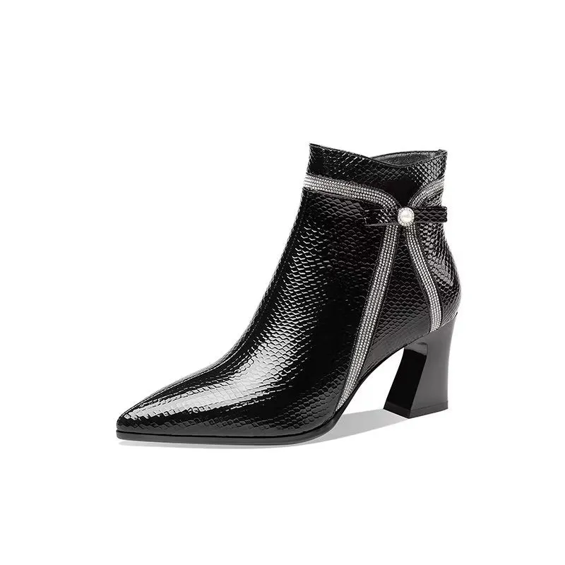 LuxeLeather Exotic Embossed High Heeled Boots