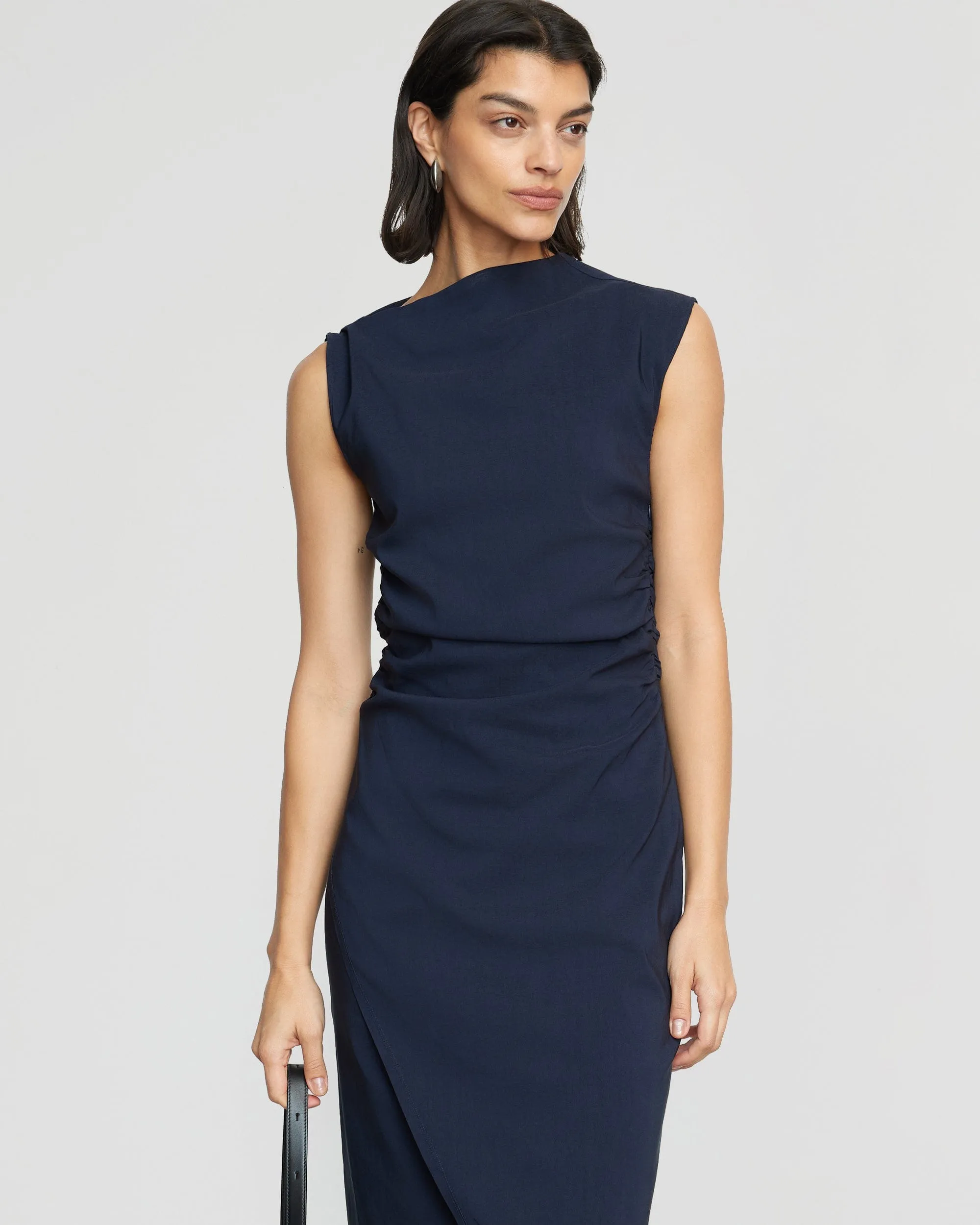 Manon Asymmetric-Neck Ruched Dress