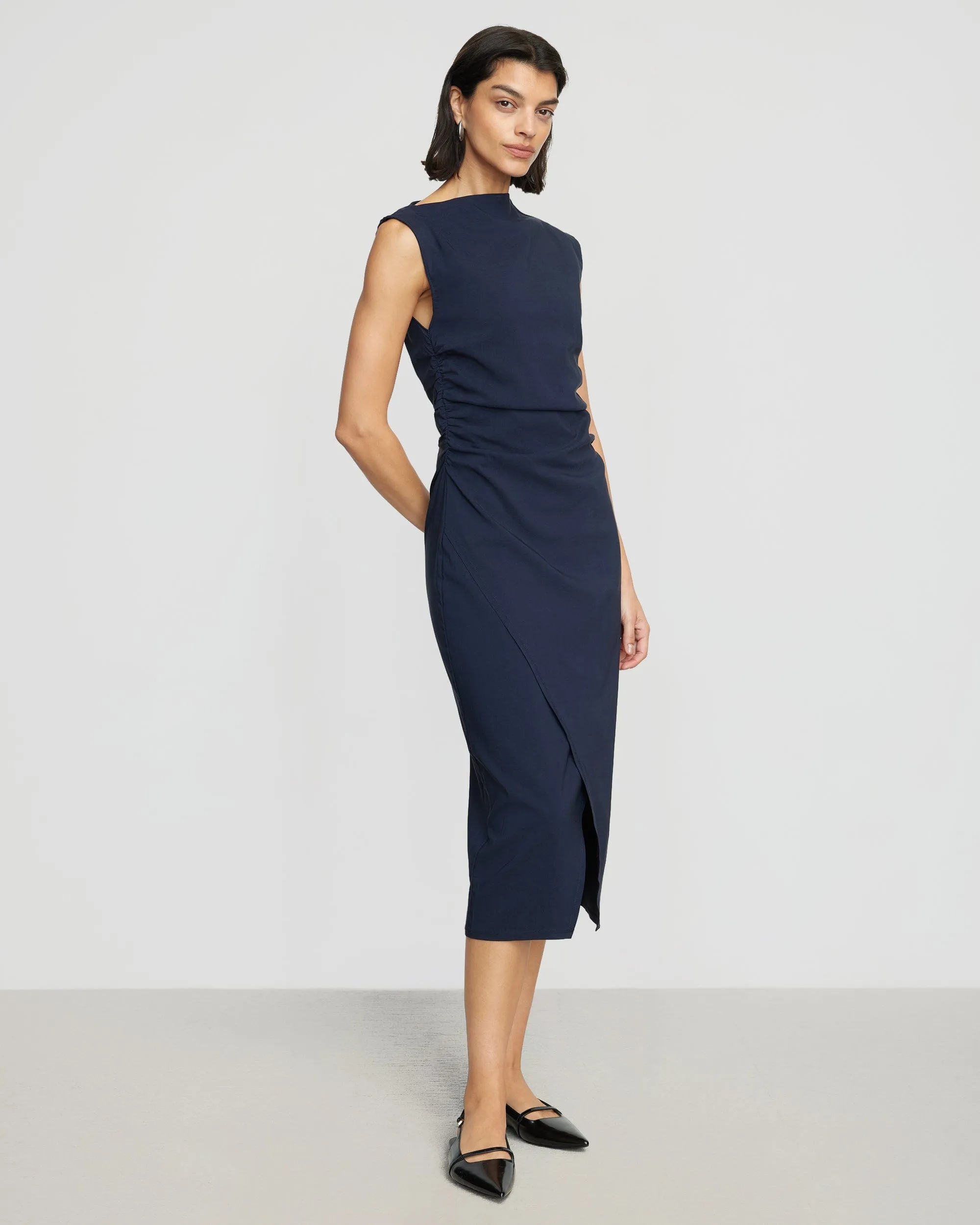 Manon Asymmetric-Neck Ruched Dress