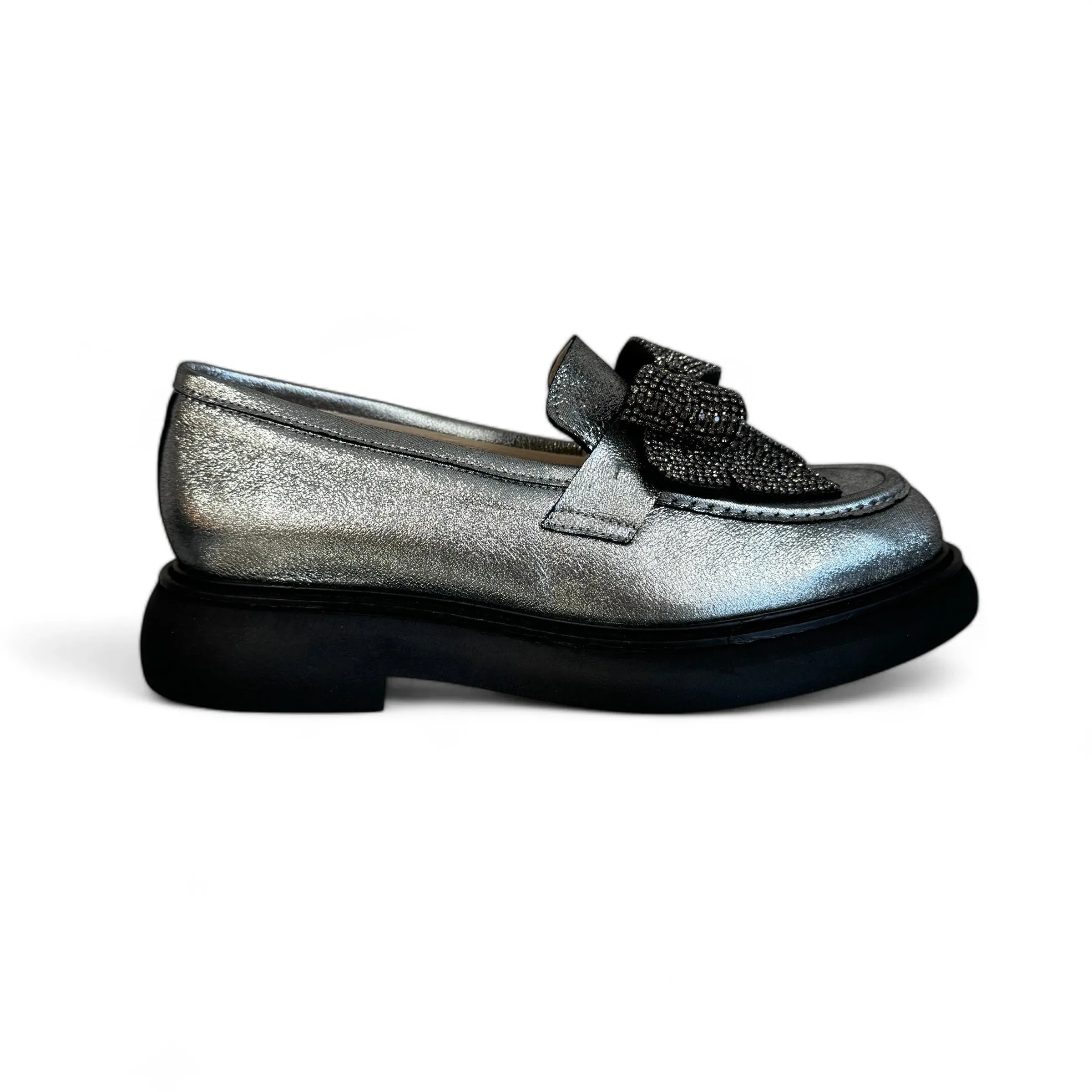 Marian Percival Silver Chunky Loafer with Bow