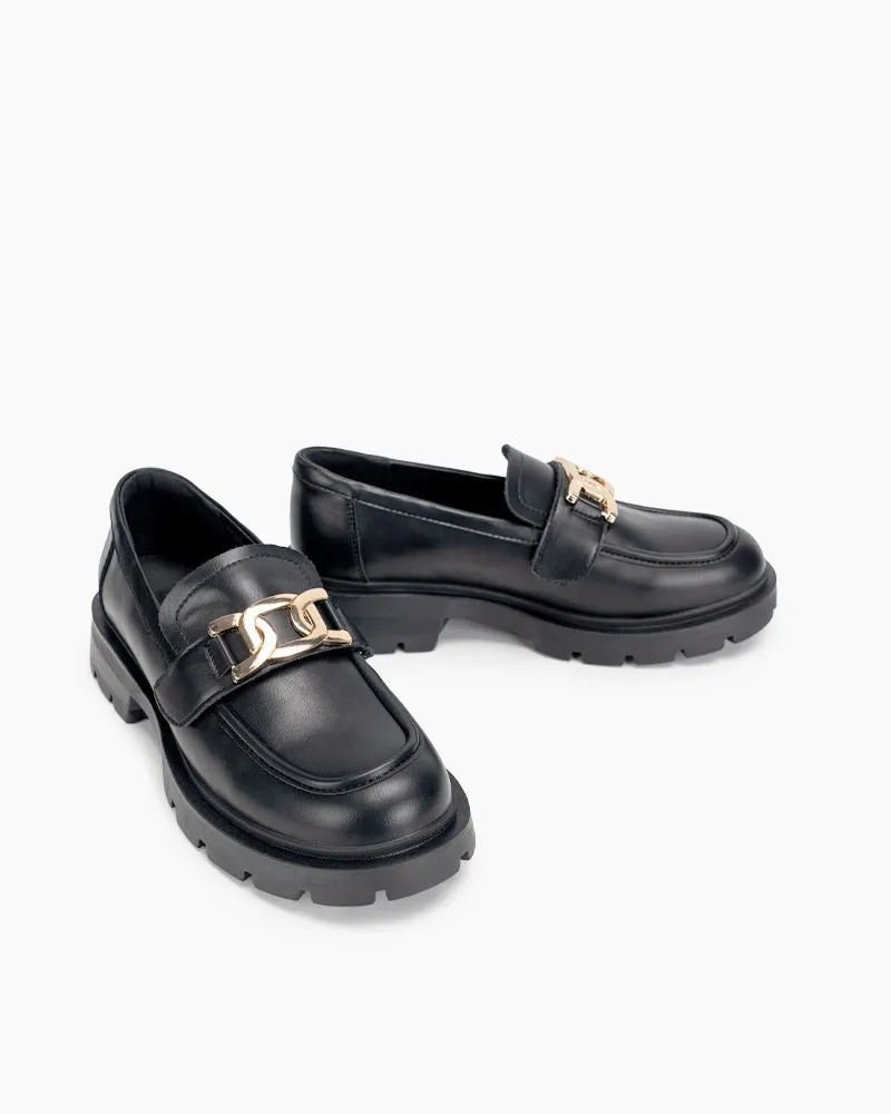 Matte Platform Chunky Loafers with 4 Detachable Velcro Decorations