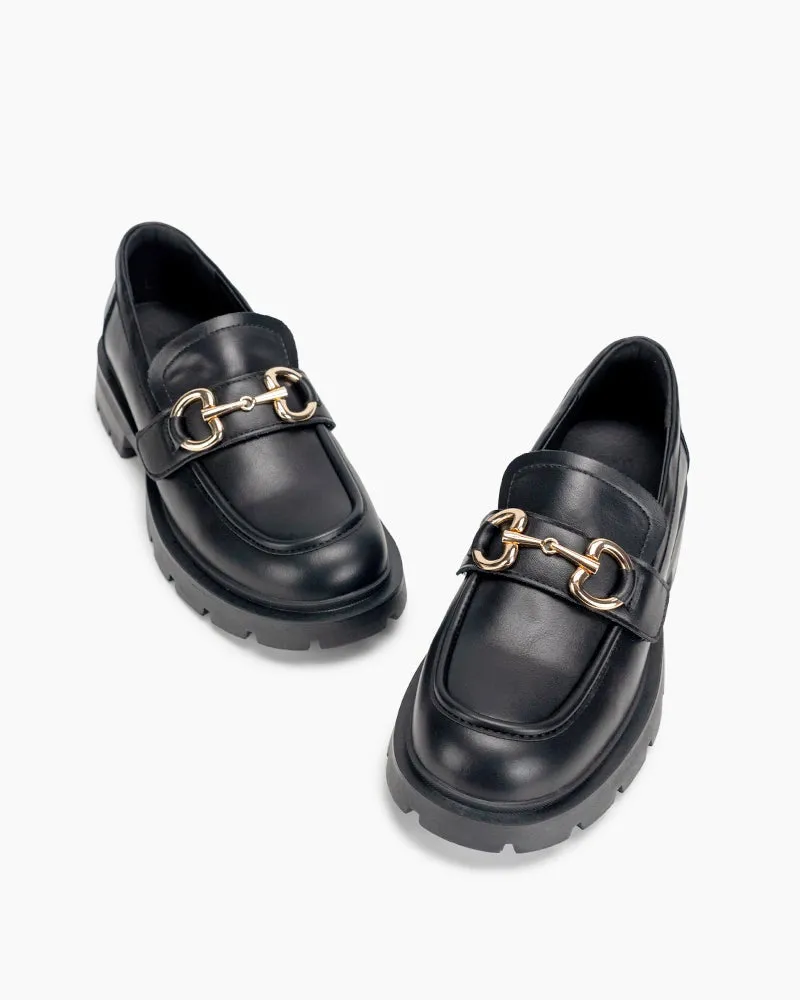 Matte Platform Chunky Loafers with 4 Detachable Velcro Decorations