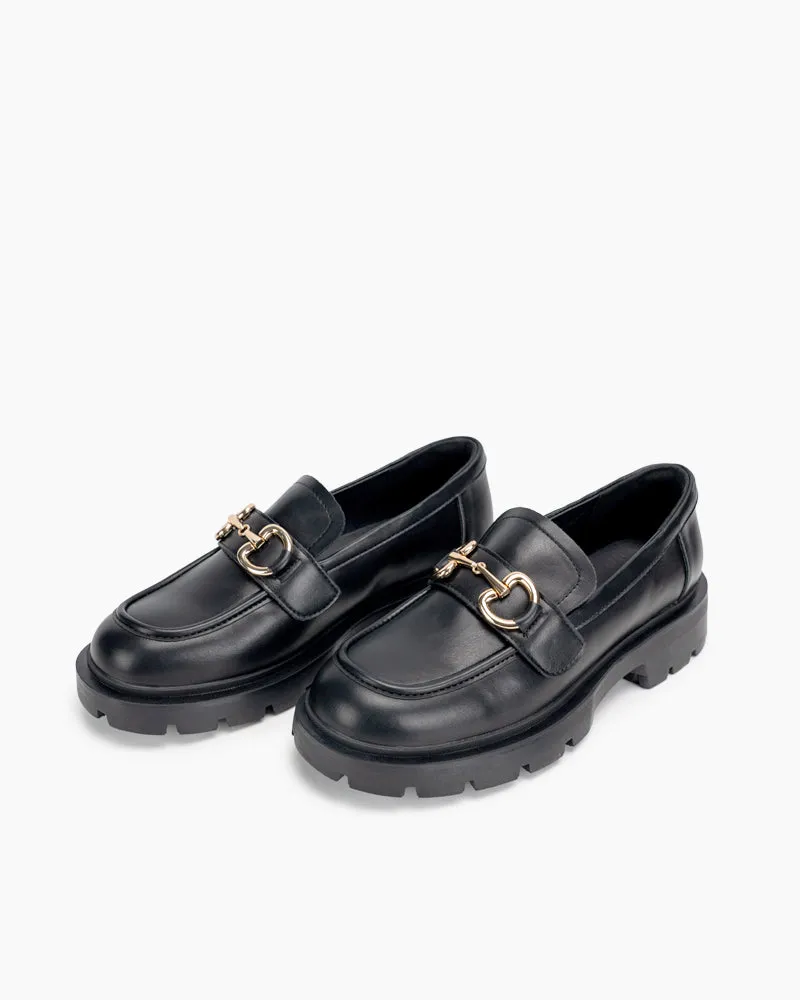 Matte Platform Chunky Loafers with 4 Detachable Velcro Decorations