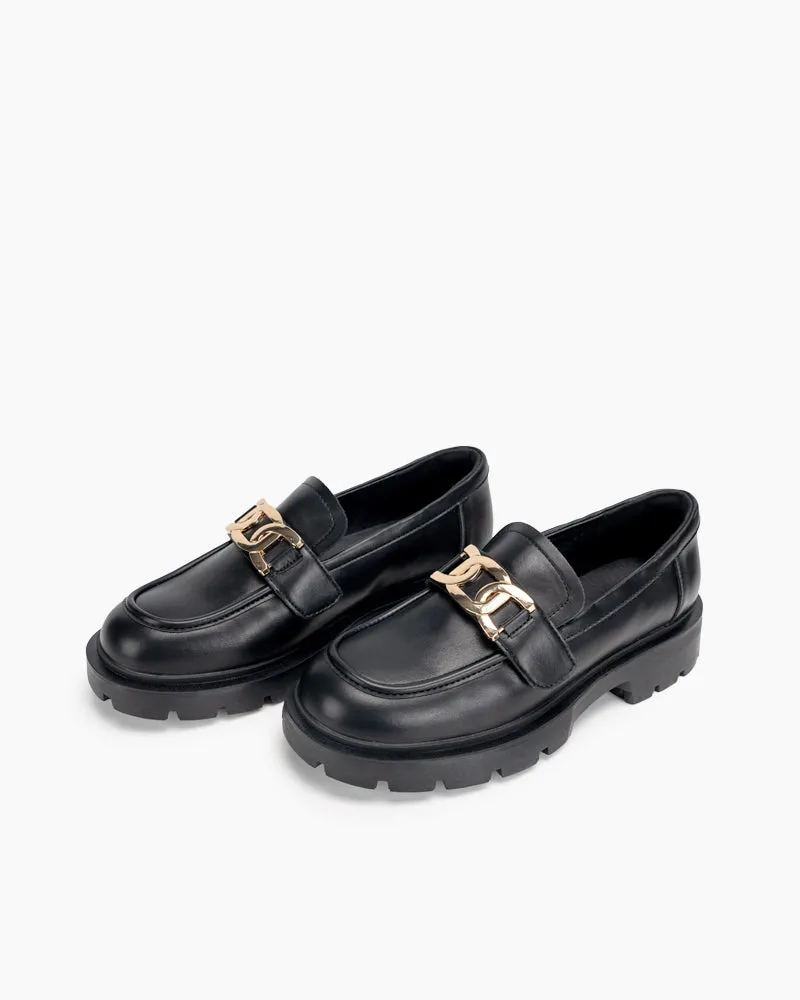 Matte Platform Chunky Loafers with 4 Detachable Velcro Decorations