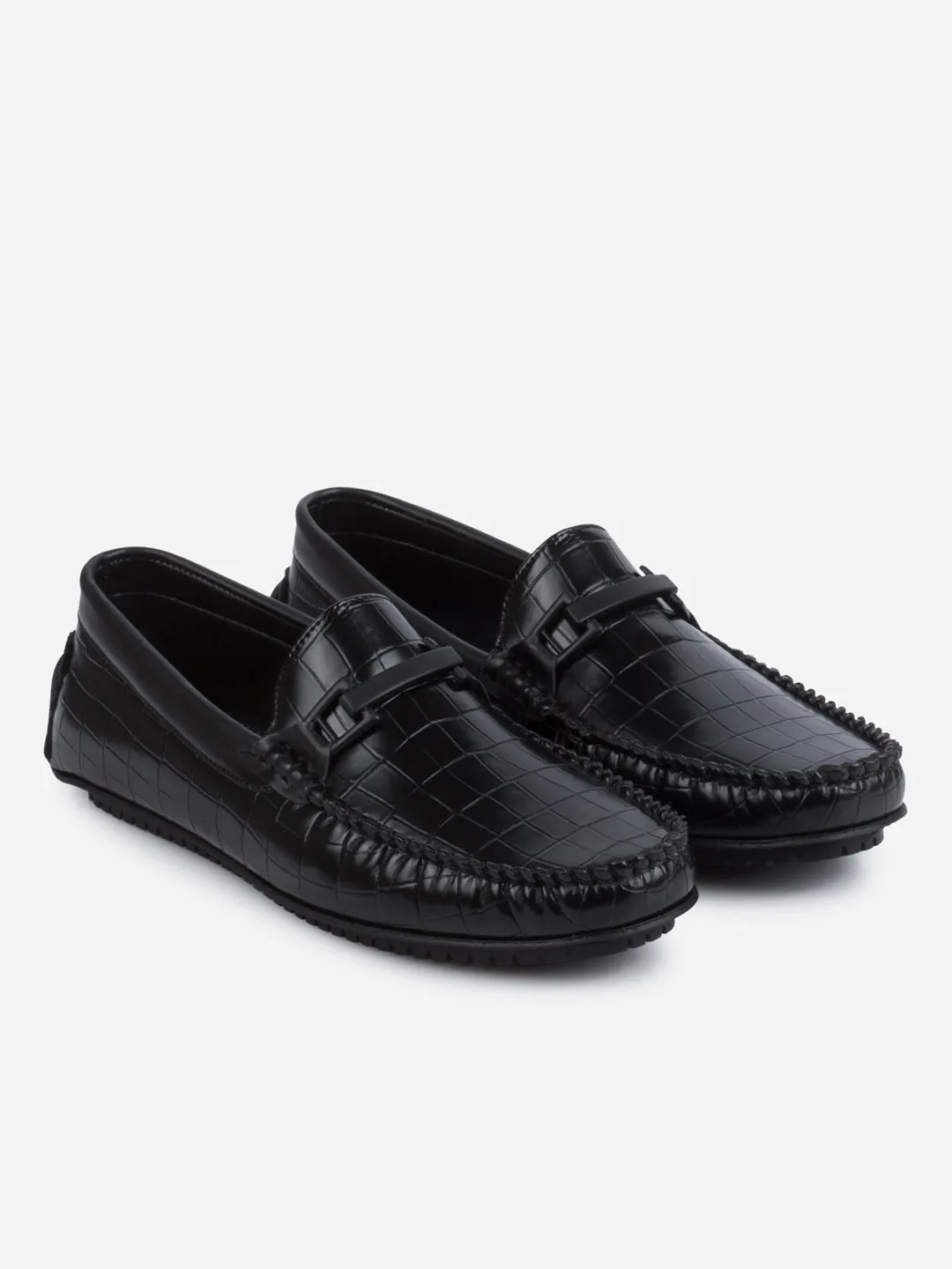 Men's Black Moc Toe Buckle Loafer (IX4113)