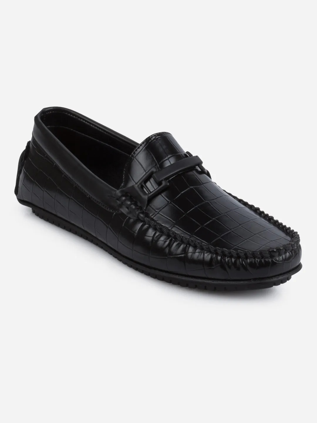 Men's Black Moc Toe Buckle Loafer (IX4113)