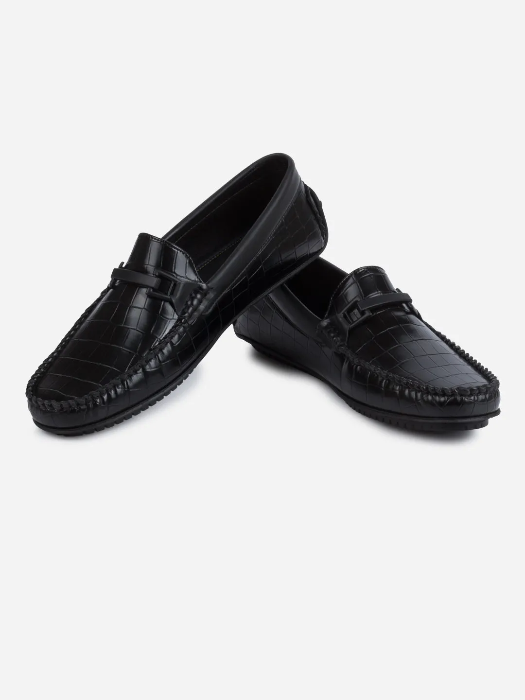 Men's Black Moc Toe Buckle Loafer (IX4113)