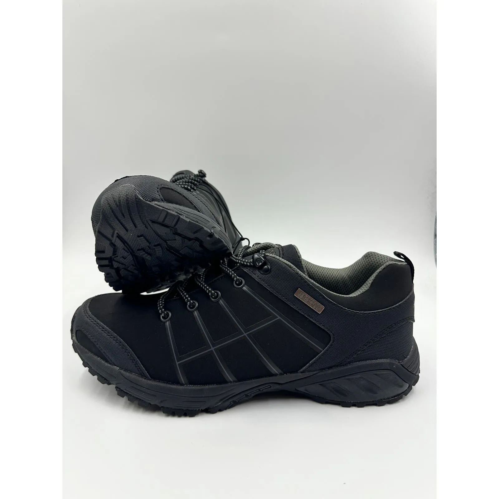 Men's Size 9.5, Low Top All Black Hikers w/ Rubber Toe Cap and Rugged Tread