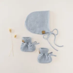 Merino Baby Bonnet & Booties Set | Baby Blue