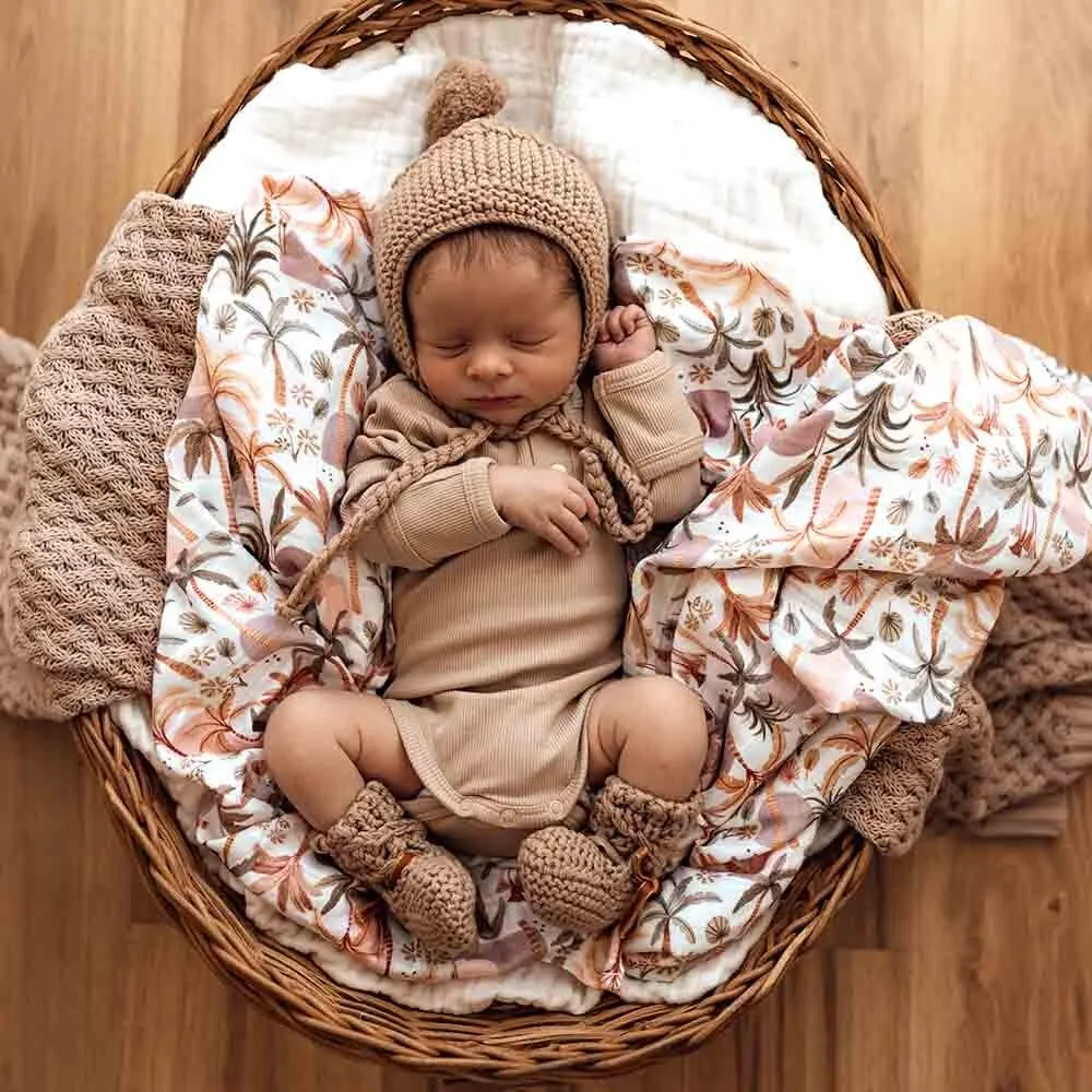 MERINO BONNET & BOOTIE SET FAWN