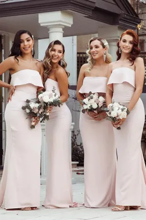 Mermaid Floor-Length Strapless Pink Bridesmaid Dress BD134