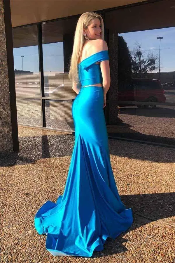 Mermaid Two Piece Satin Off The Shoulder Prom/Formal Dress PG915