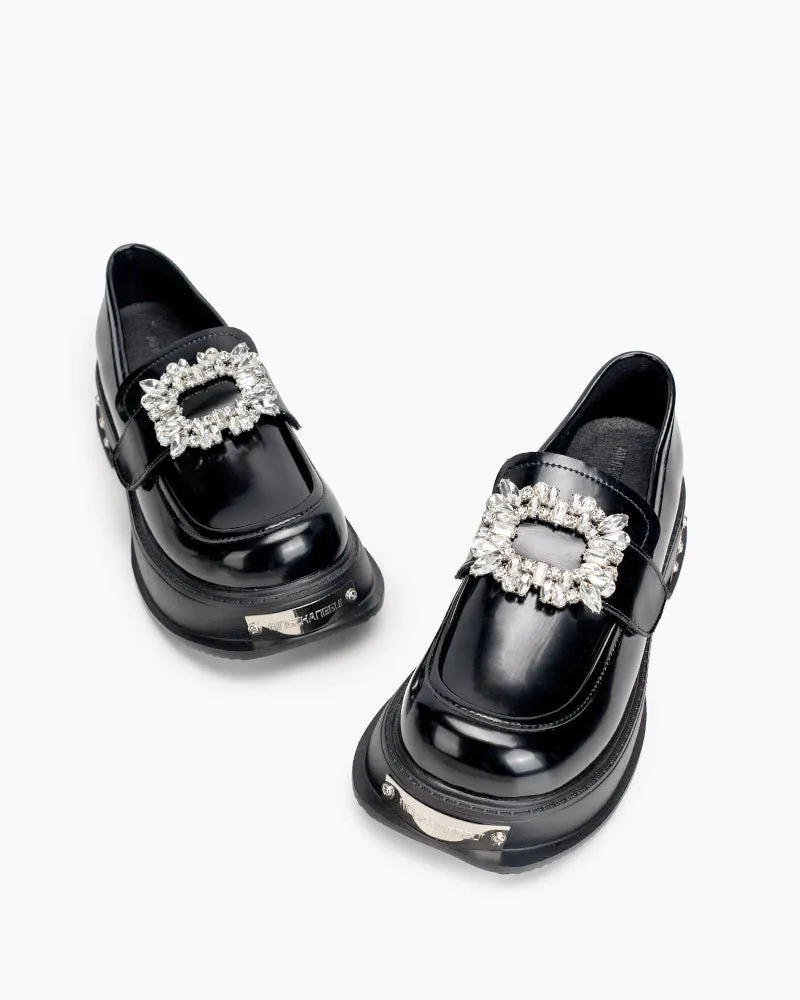 Metal Platform Chunky Loafers with 4 Detachable Velcro Decorations