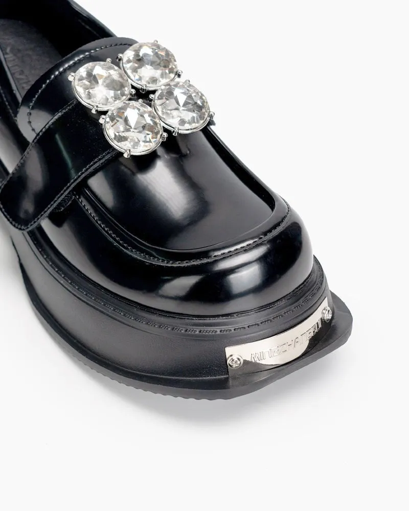 Metal Platform Chunky Loafers with 4 Detachable Velcro Decorations