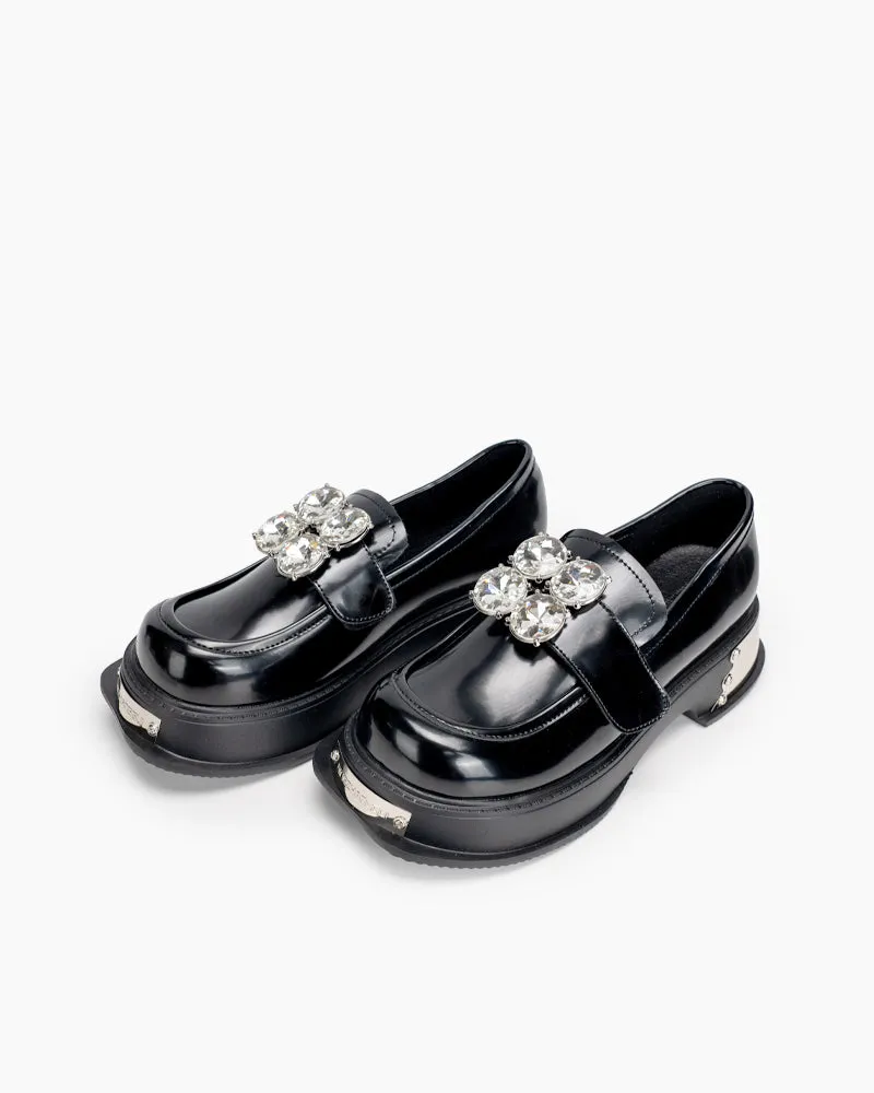 Metal Platform Chunky Loafers with 4 Detachable Velcro Decorations