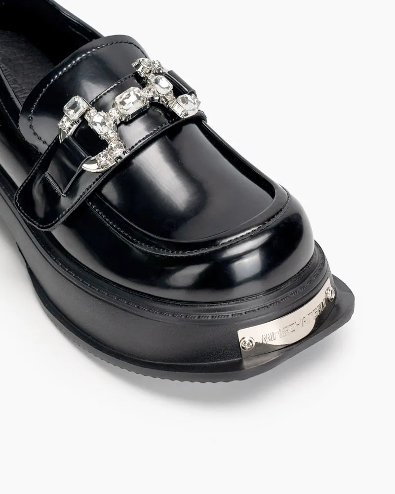 Metal Platform Chunky Loafers with 4 Detachable Velcro Decorations