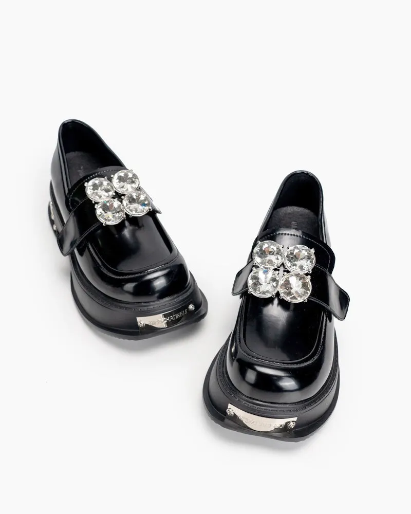 Metal Platform Chunky Loafers with 4 Detachable Velcro Decorations