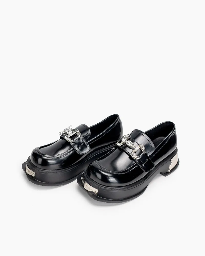 Metal Platform Chunky Loafers with 4 Detachable Velcro Decorations