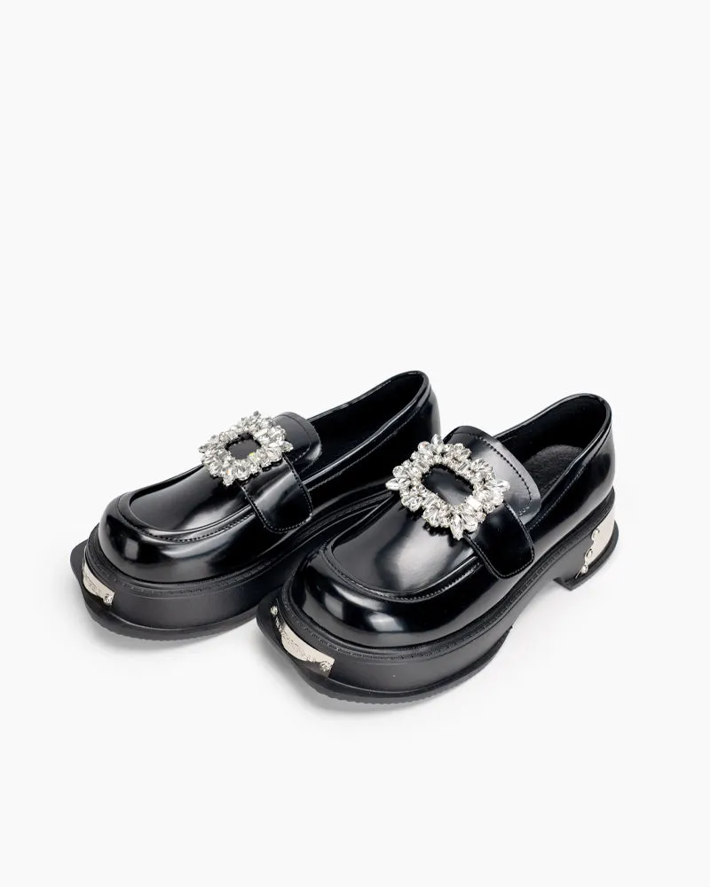 Metal Platform Chunky Loafers with 4 Detachable Velcro Decorations