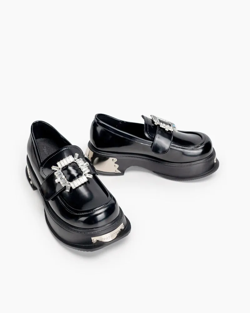 Metal Platform Chunky Loafers with 4 Detachable Velcro Decorations