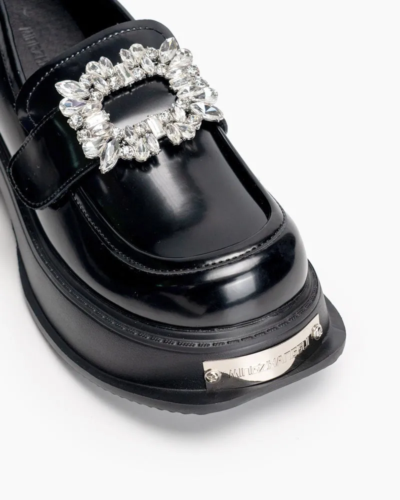 Metal Platform Chunky Loafers with 4 Detachable Velcro Decorations