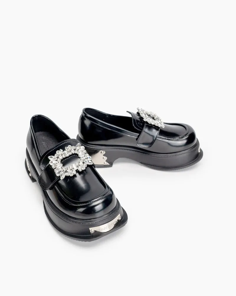 Metal Platform Chunky Loafers with 4 Detachable Velcro Decorations