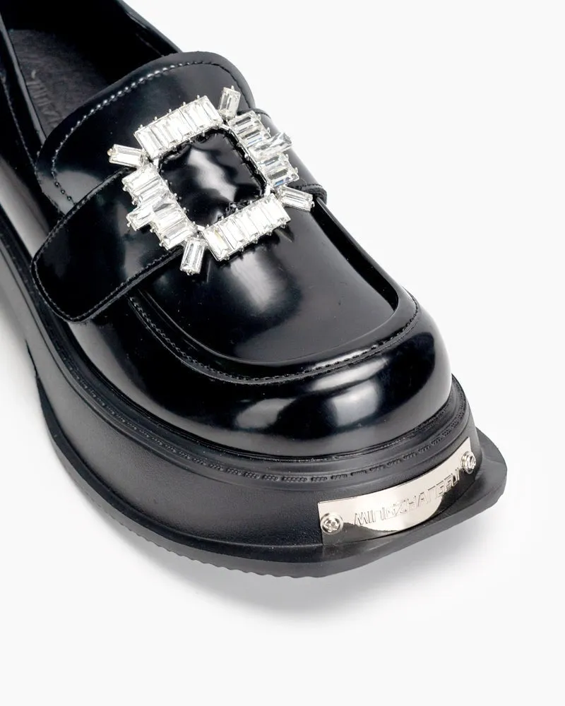 Metal Platform Chunky Loafers with 4 Detachable Velcro Decorations