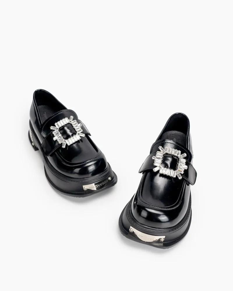 Metal Platform Chunky Loafers with 4 Detachable Velcro Decorations