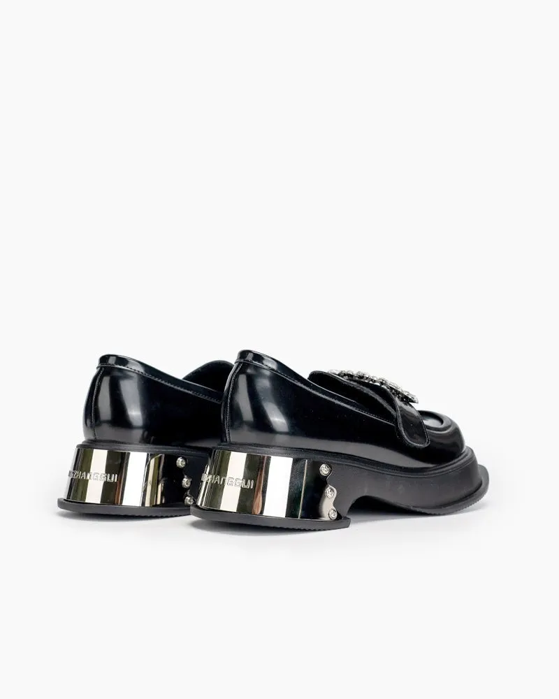 Metal Platform Chunky Loafers with 4 Detachable Velcro Decorations