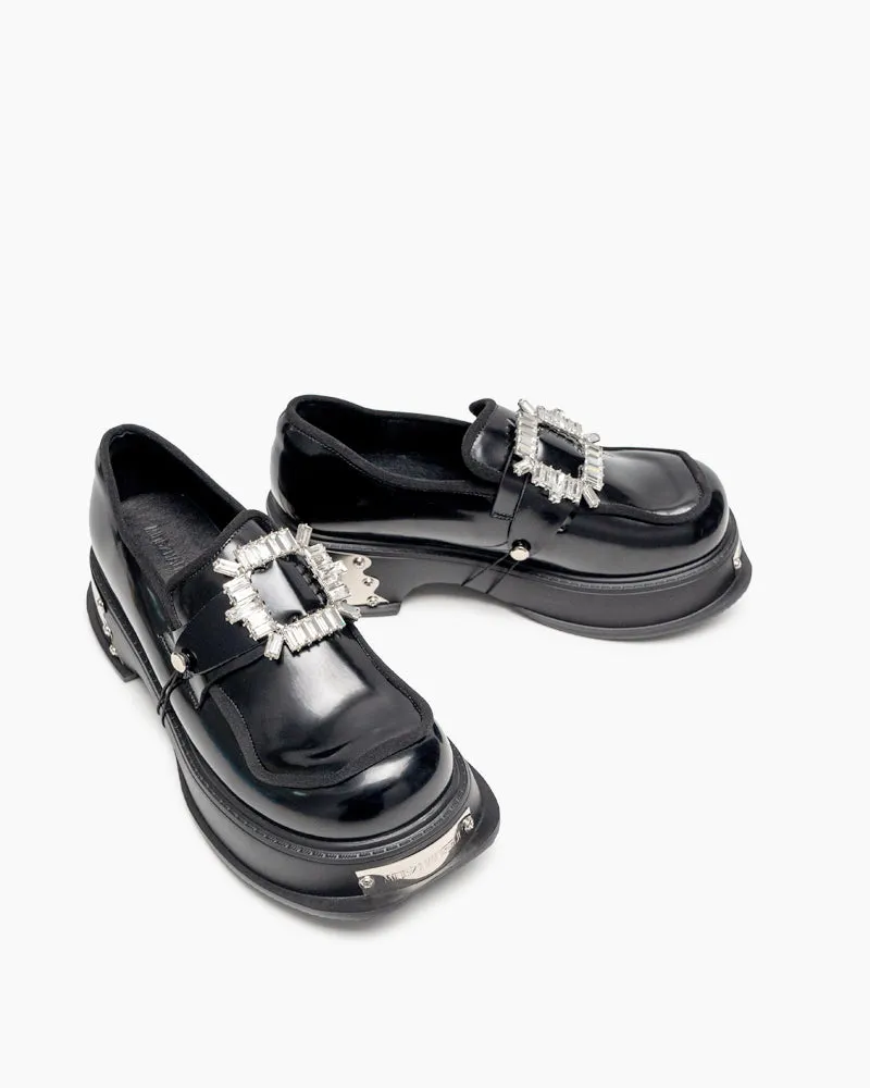 Metal Platform Chunky Loafers with Detachable Decoration