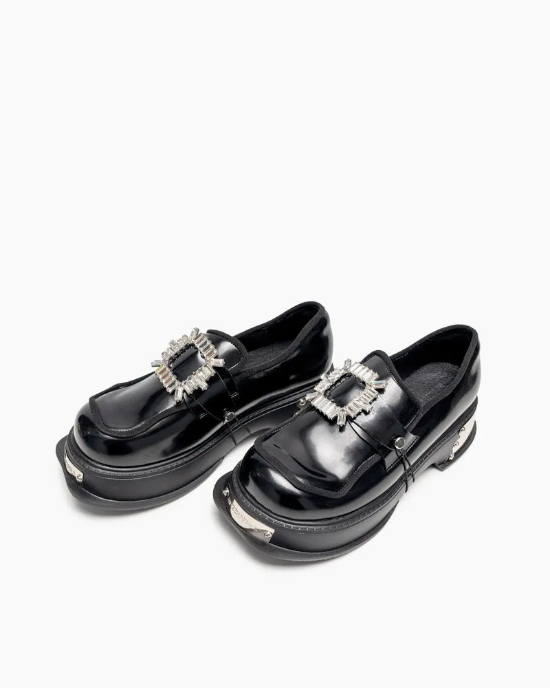 Metal Platform Chunky Loafers with Detachable Decoration