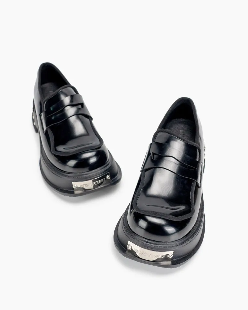 Metal Platform Chunky Loafers with Detachable Decoration