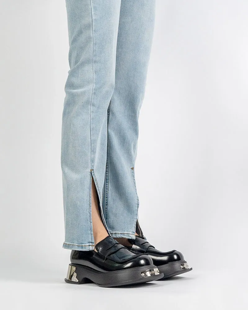 Metal Platform Chunky Loafers with Detachable Decoration