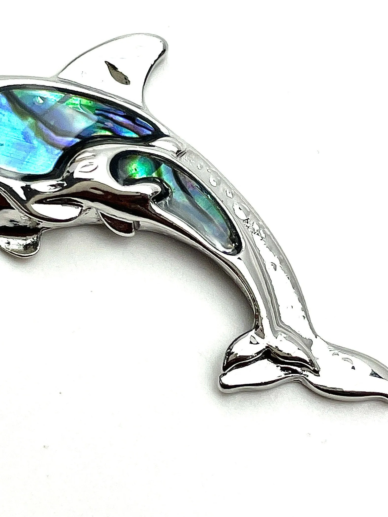 Mother of Pearl Sterling silver mommy & baby dolphin pendant