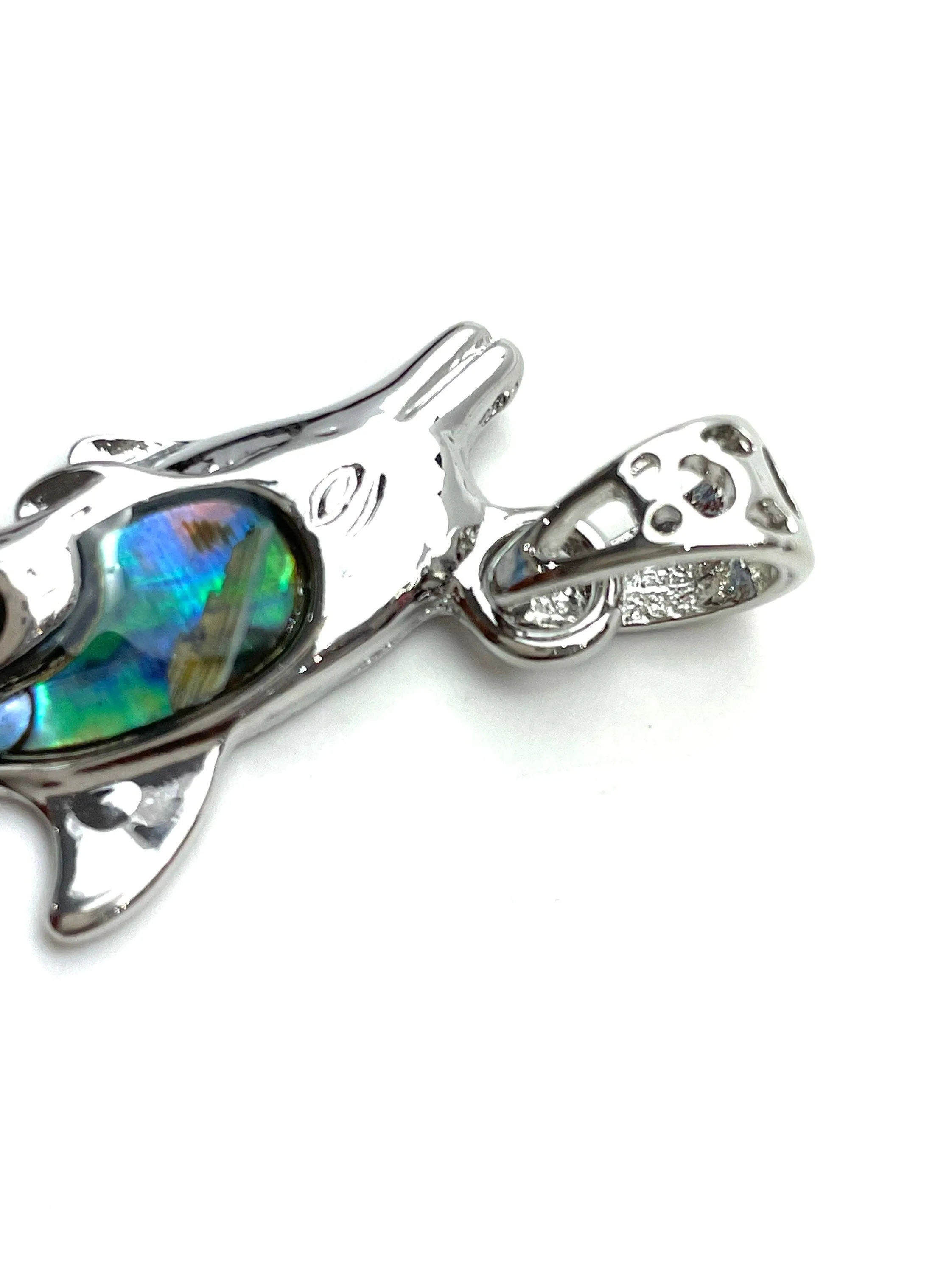 Mother of Pearl Sterling silver mommy & baby dolphin pendant