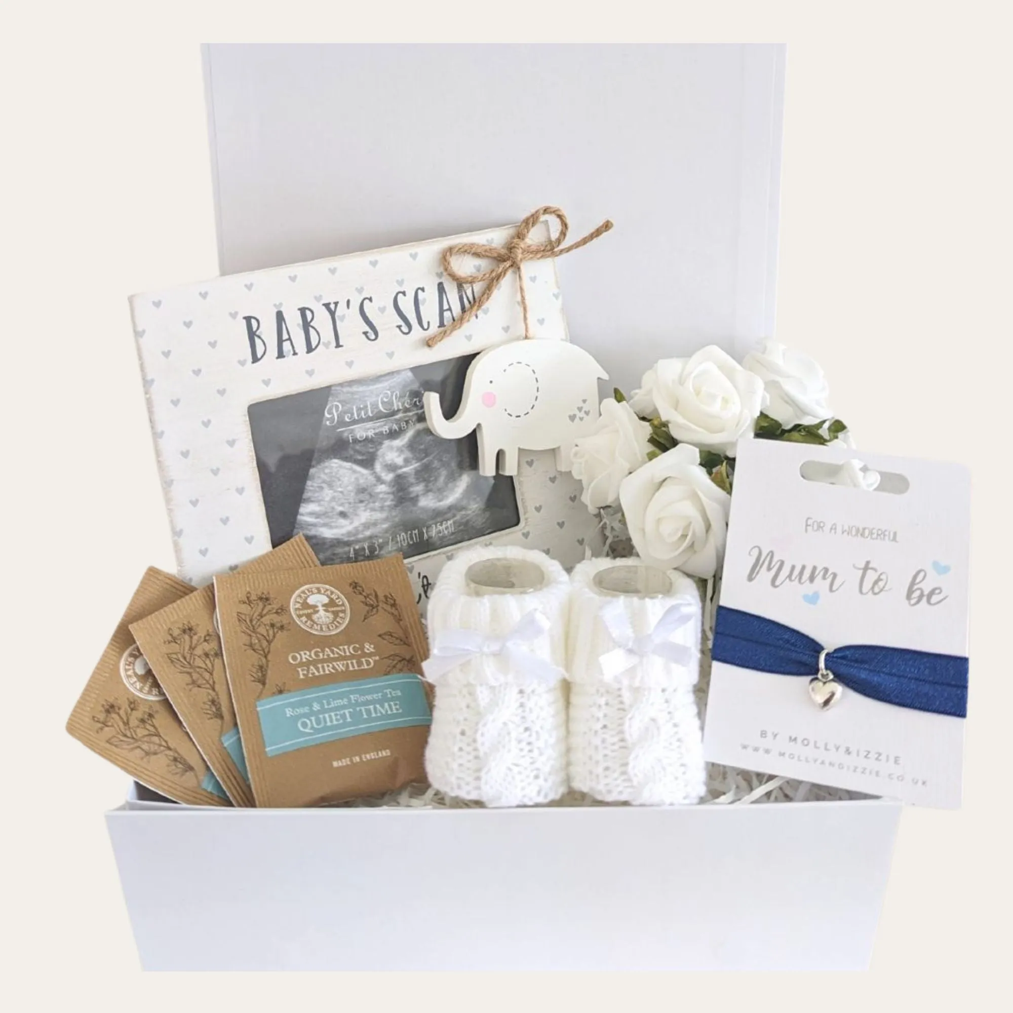 Mum To Be Gift Box, Baby Scan Frame, Sleepy Tea and Charm Bracelet