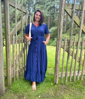 Navy Button Through Maxi Dress