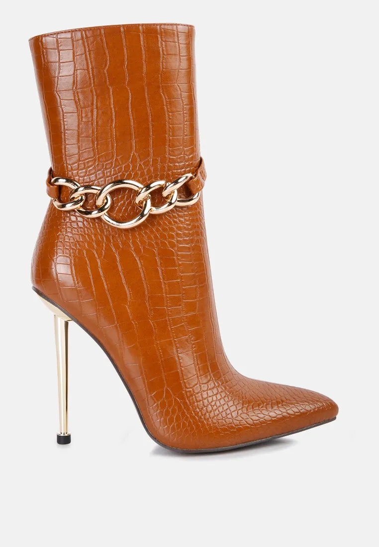 Nicole Croc Patterned High Heeled Ankle Boots