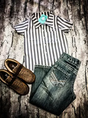 Noah Gray Striped Button Up 2-6