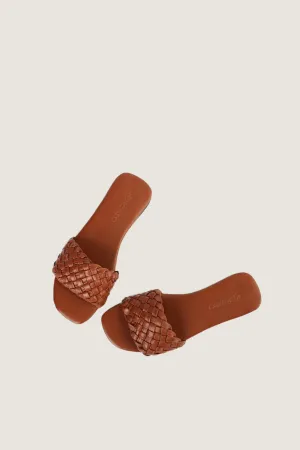 Novado - Leather Sandal with Woven Design - Rust