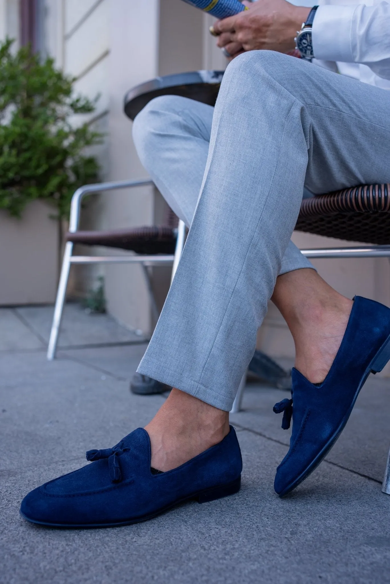 Ocean Blue Suede Tassel Loafers