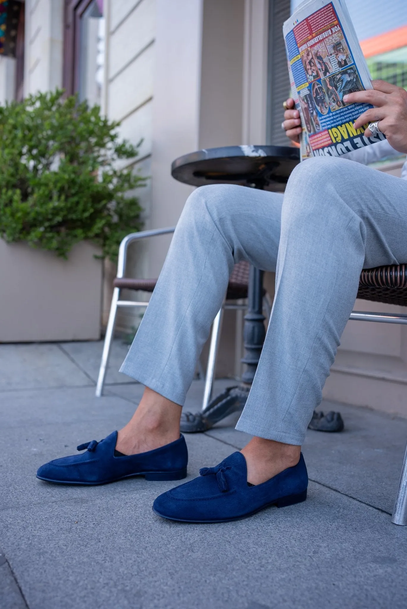 Ocean Blue Suede Tassel Loafers