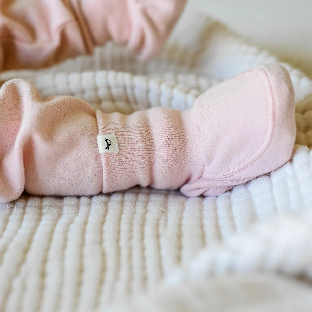 oh baby! Cotton Baby Rib Snowdrift Booties - Dusty Pink