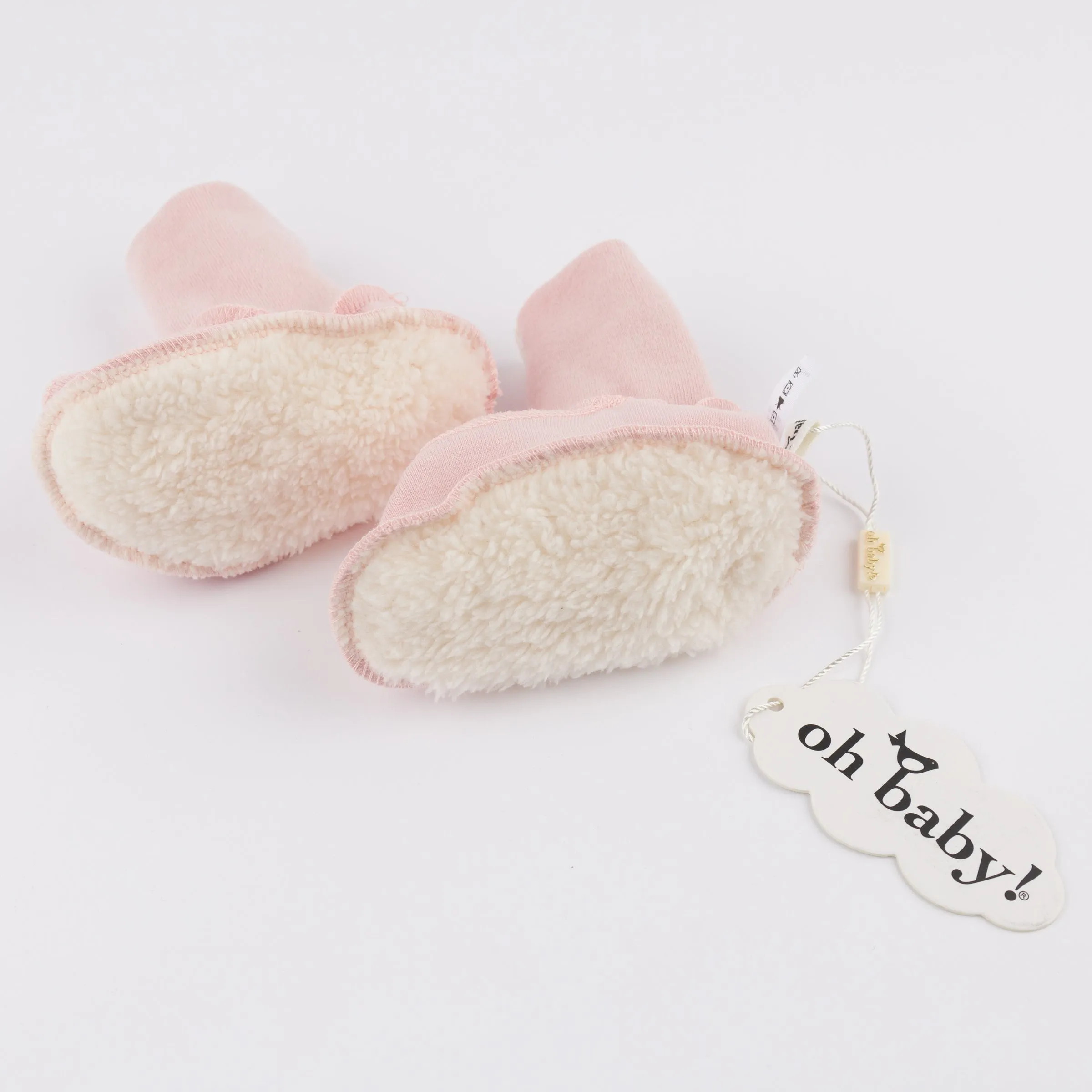 oh baby! Cotton Baby Rib Snowdrift Booties - Dusty Pink