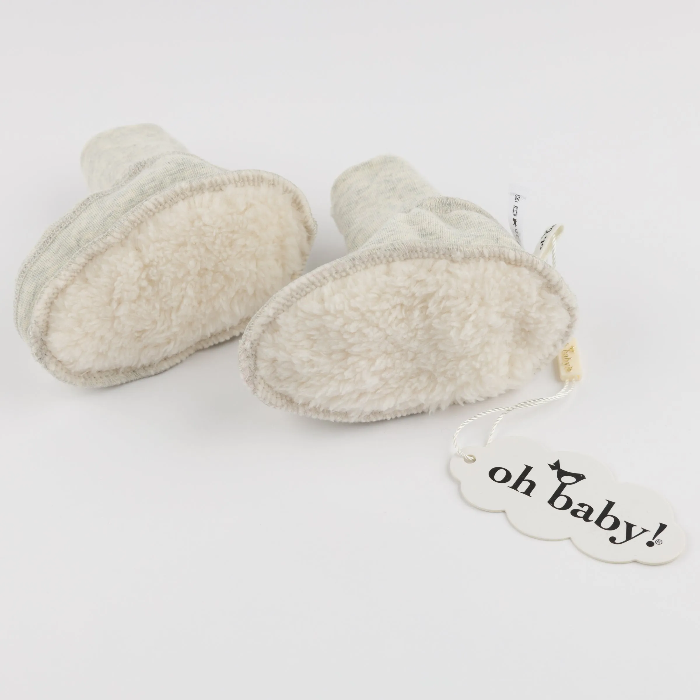 oh baby! Cotton Baby Rib Snowdrift Booties - Oatmeal Heather