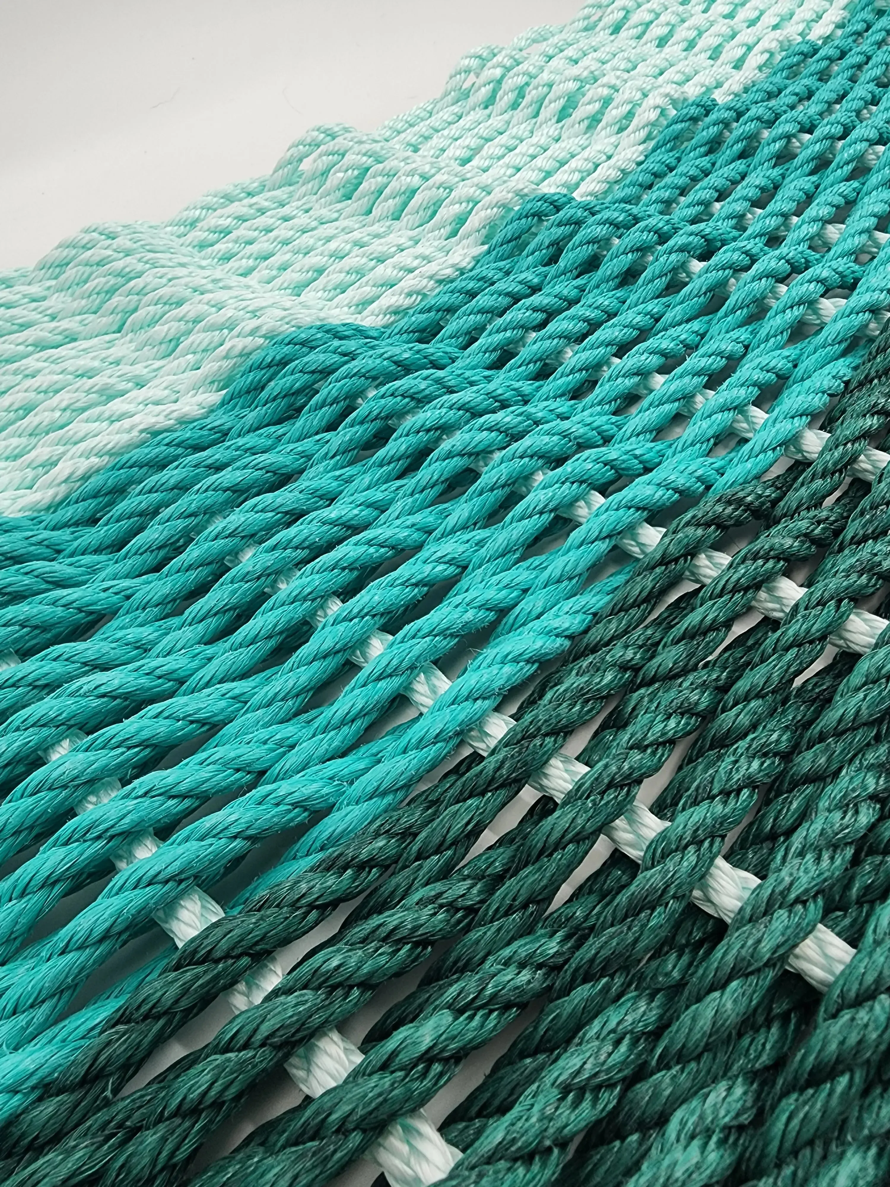 Ombre Rope Mat made with Lobster Rope, Hunter Green, Teal, Seafoam