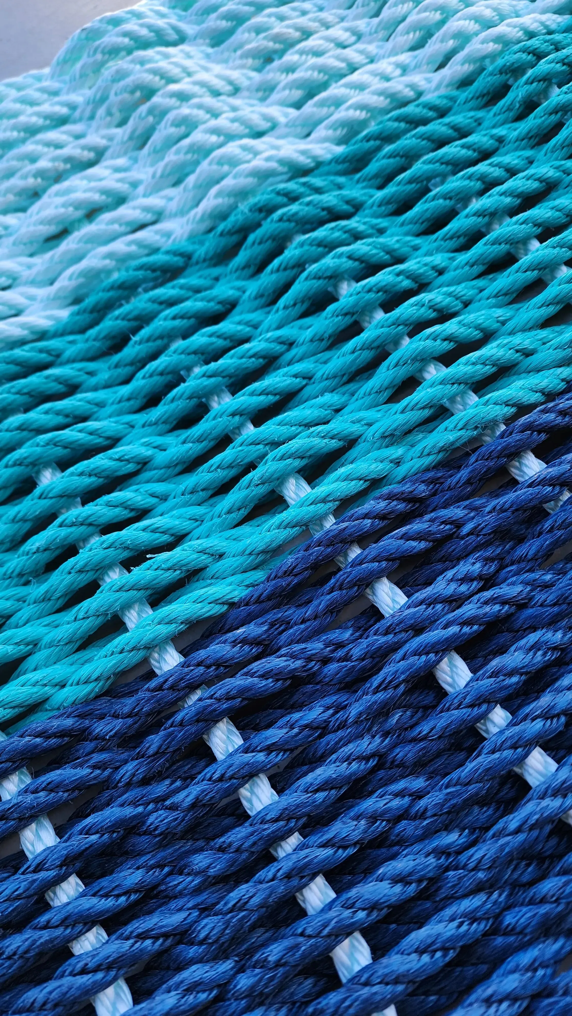 Ombre Rope Mat made with Lobster Rope, Navy Blue, Teal, Seafoam