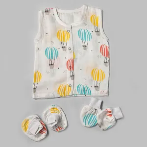 Organic Cotton Muslin Baby Jhabla Set | Pair Of Booties & Mittens | Multicolour