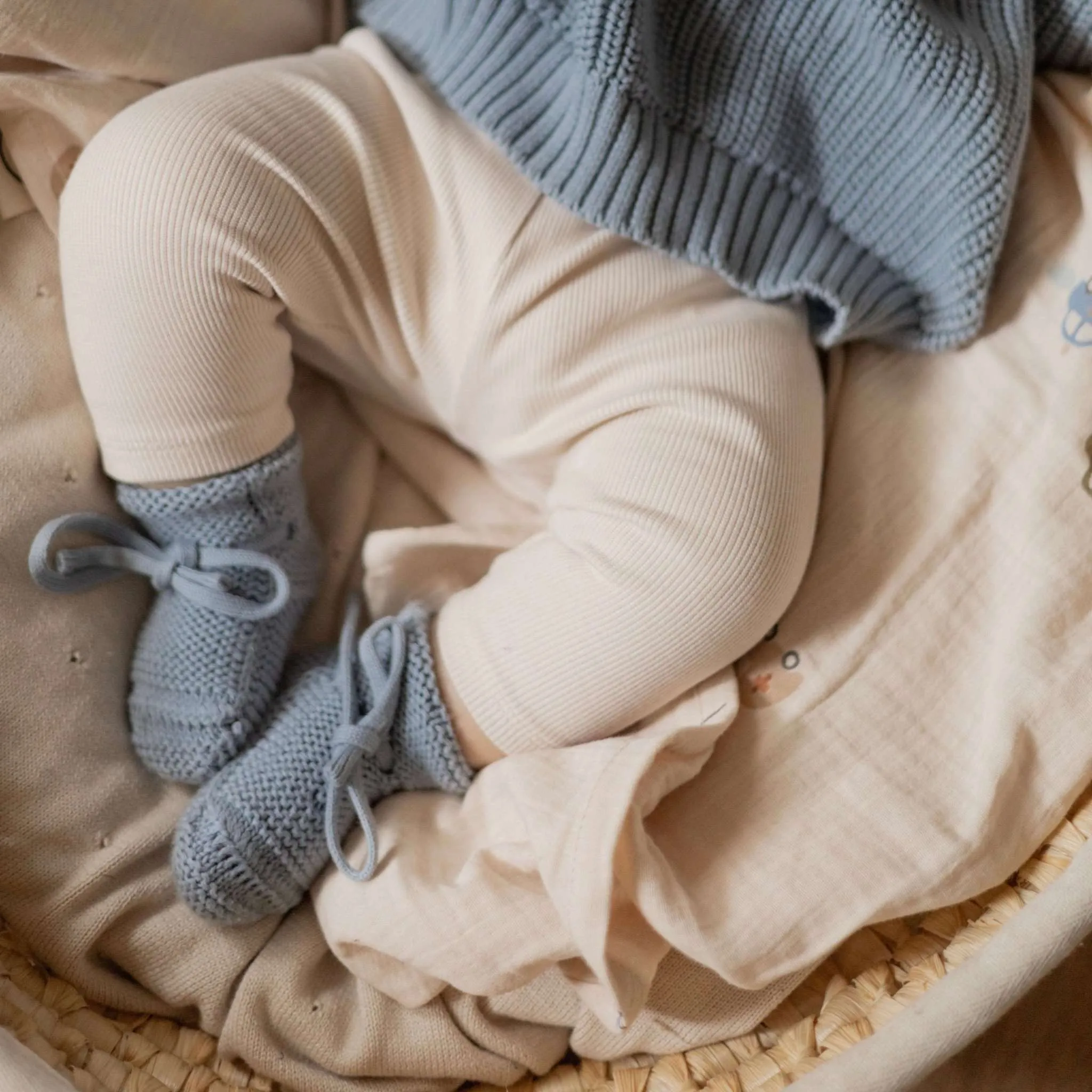 Organic Knit Booties - Dusty Blue